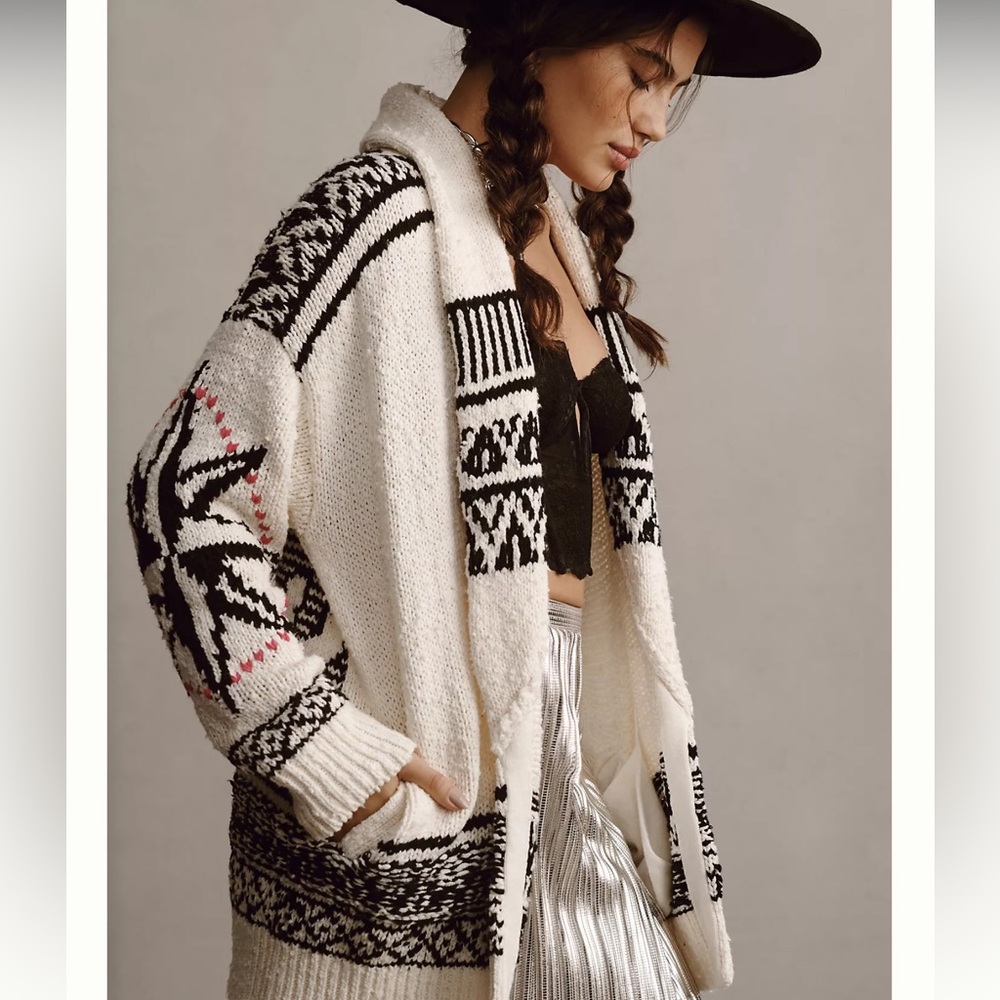 Pilcro x Anthropologie Slouchy Waves Open Front Cardigan Sweater - Picture 2 of 7
